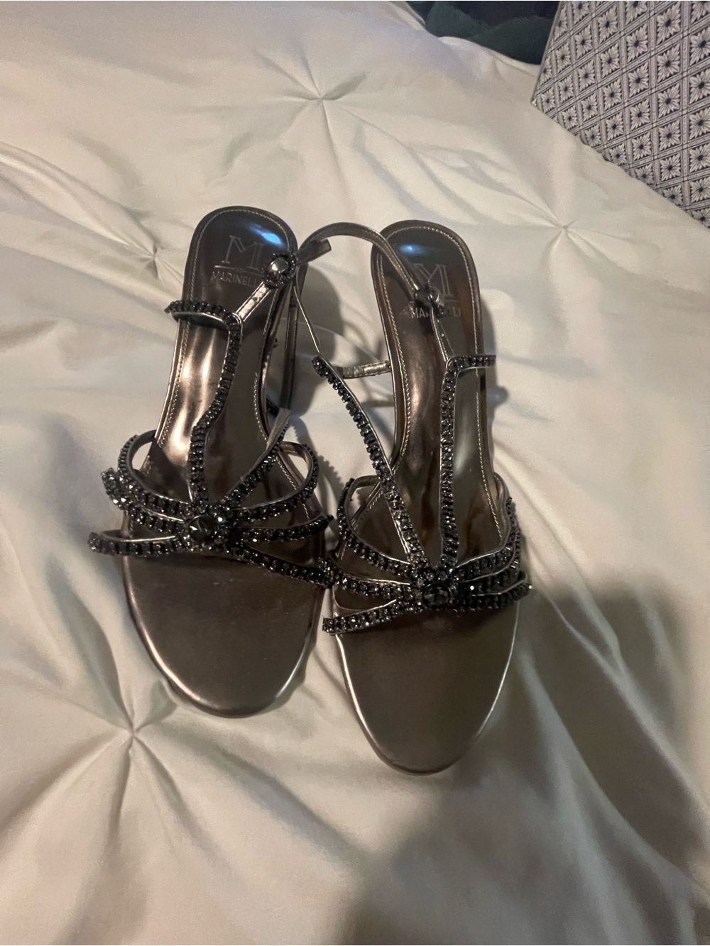 A. Marinelli Black Jeweled Strappy Heels